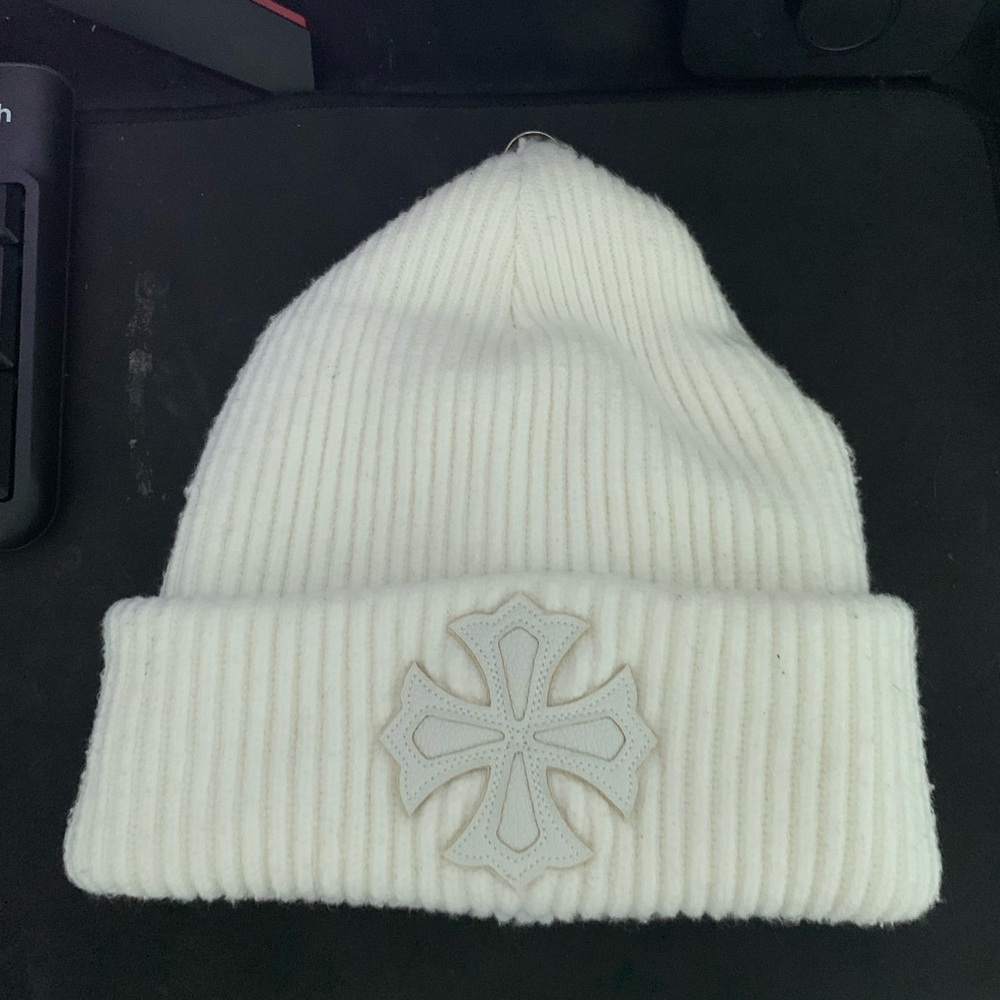 Chrome Hears Beanie with Leather Cross Patch